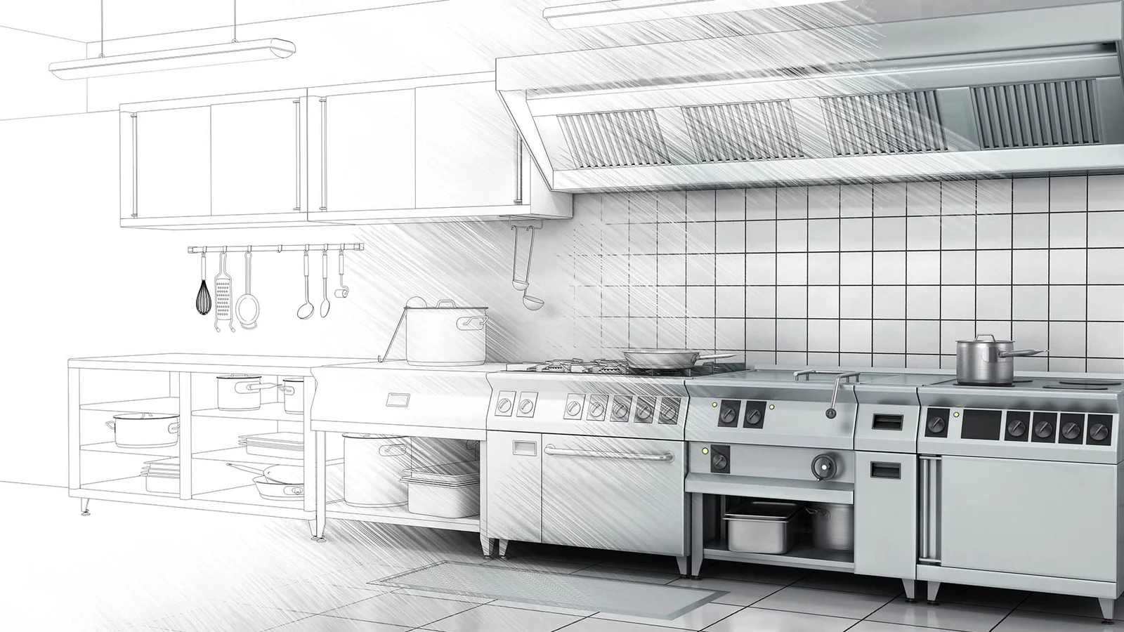 Completed commercial kitchen ready for owner turnover